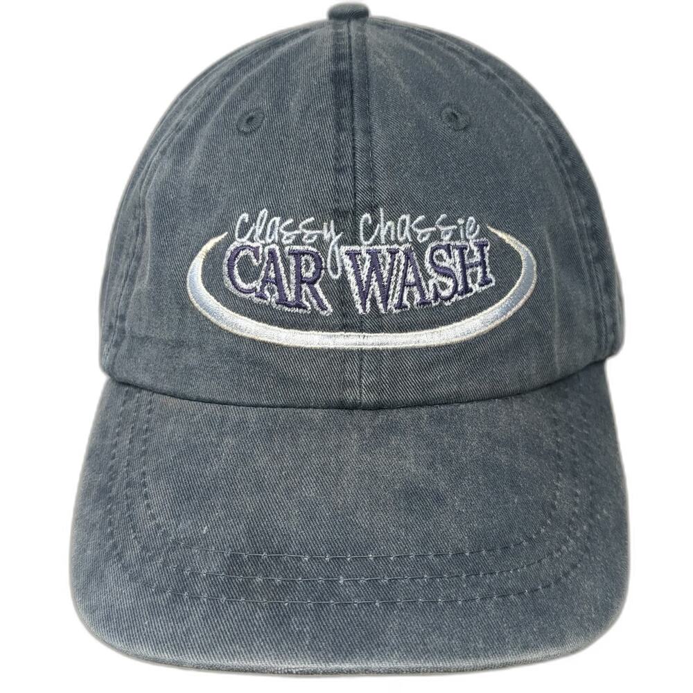 Adams Blue Baseball Cap One Size Leather Strapback Classy Chassie Car Wash Hat